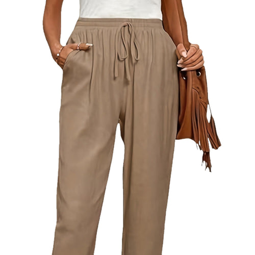 Drawstring-waist Wide-leg Pants Womens Solid Color