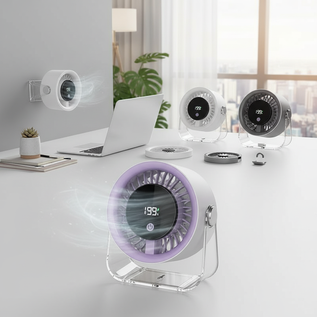 HOMEFISH Portable Desktop Small Fan Digital Display USB Charging Wall-Mounted Office Desk Fan Wireless Air Circulator