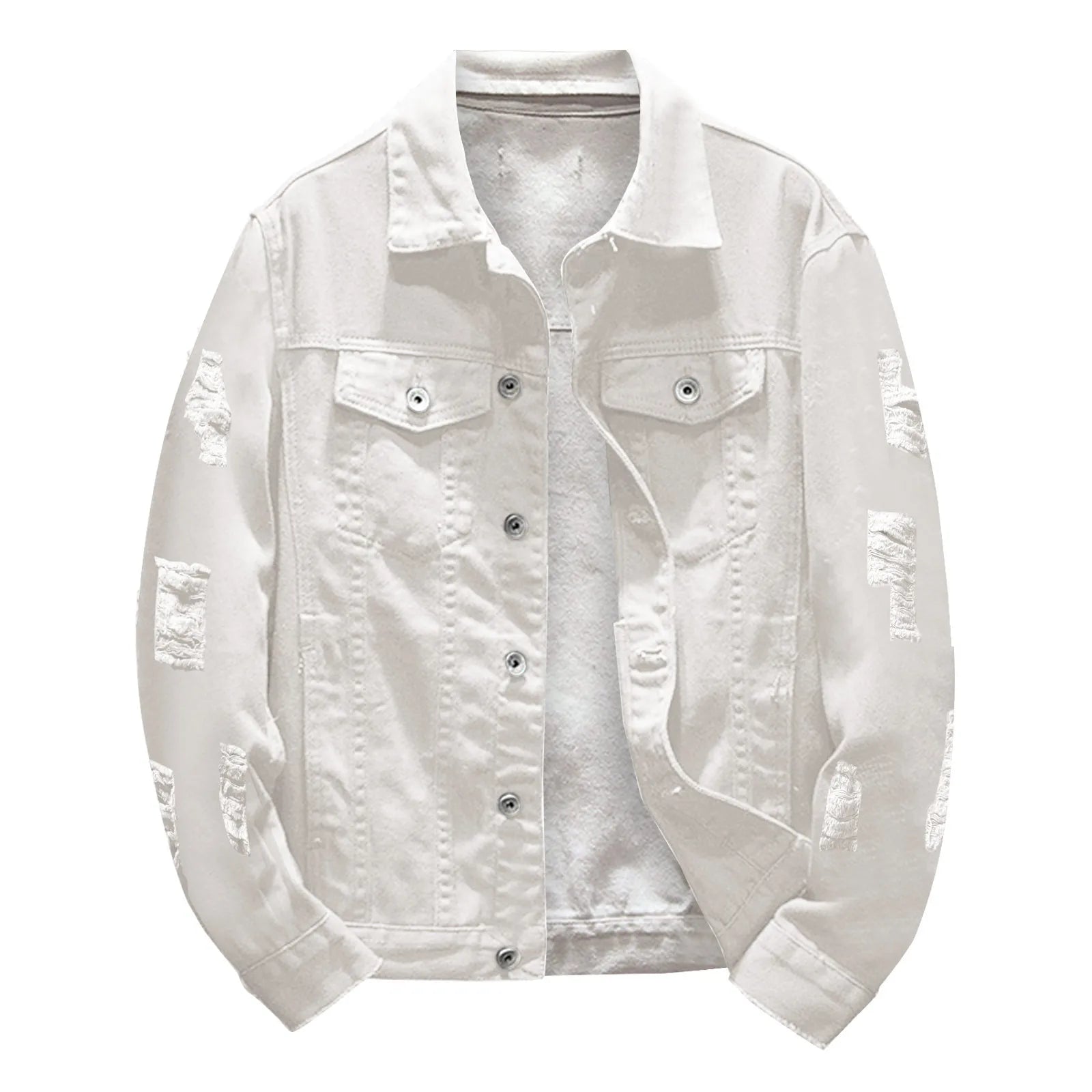 Mens Casual Denim Jacket Spring Autumn Vintage Solid Color Lapel Denim Coat Tops Streetwear Hole Denim Outerwears Coats For Men