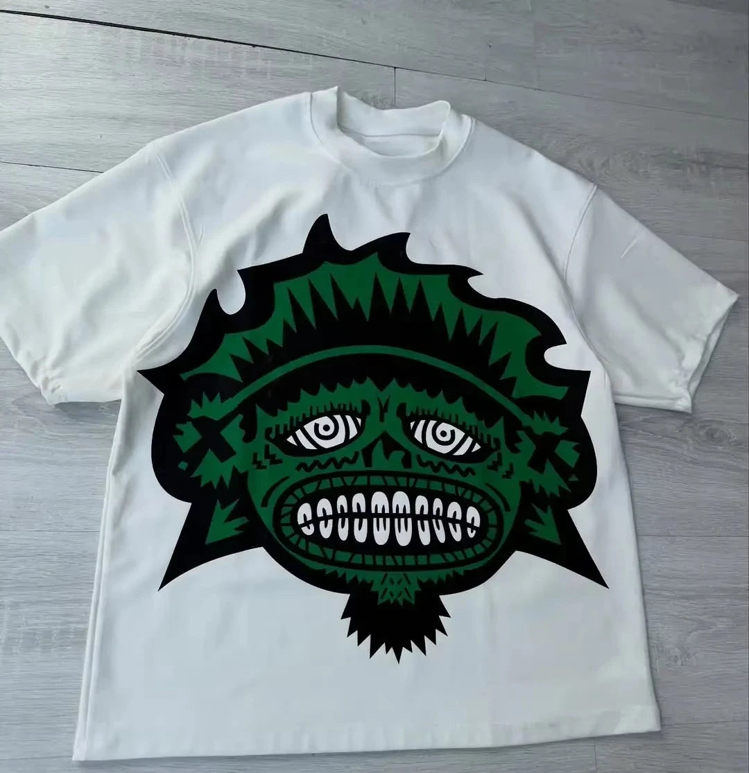 Y2k Harajuku Streetwear Men and Women Short Sleeved Fashion New Cartoon Print Design Shirt Retro Hip-hop Trend Oversized T-shirt