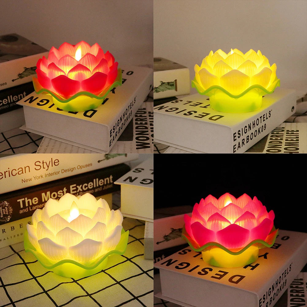 Lotus Flower Night Light Battery Operated Buddha Table Lamps Romantic Lotus Creative LED Electronic Candle for Buddha Home Decor