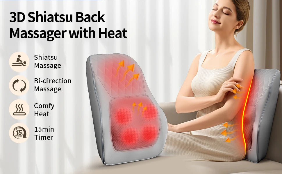Back Massager Neck Massager with Heat 3D Kneading Massage Pillow for Relax Neck Back Shoulder Legs Gifts for Men Women Mom Dad