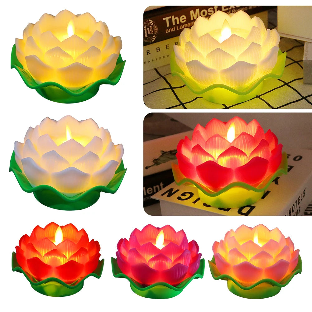 Lotus Flower Night Light Battery Operated Buddha Table Lamps Romantic Lotus Creative LED Electronic Candle for Buddha Home Decor