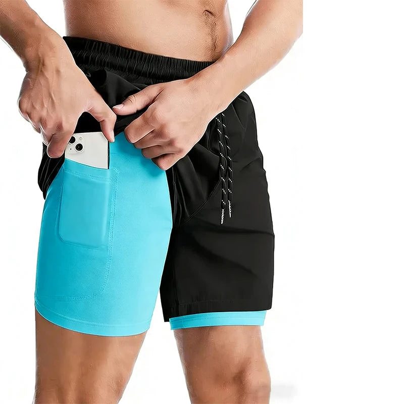 Men's Double Layer Shorts Summer Gyms Fitness Male Shorts Sportwear Workout Tracksuit Casual Short Pant Fashion Shorts For Men