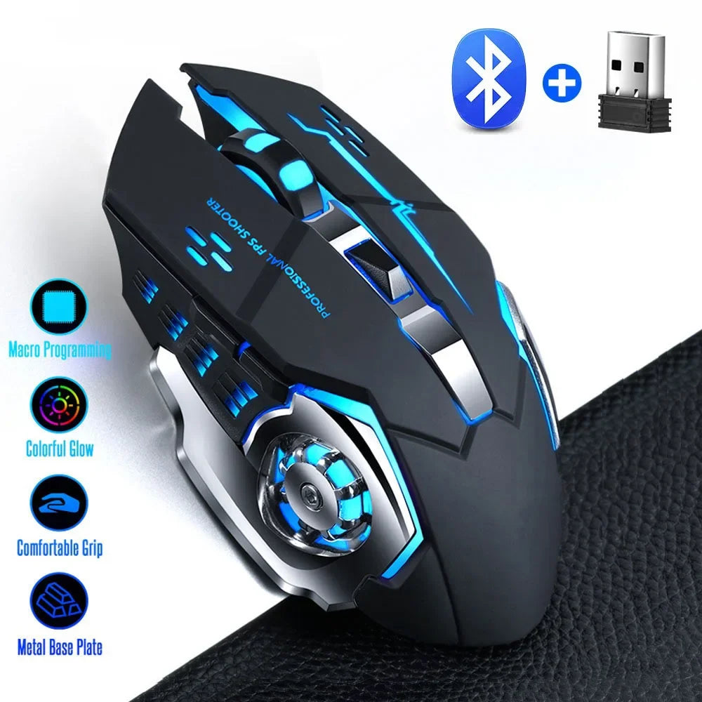 Rechargeable Wireless Gaming Mouse — Silent Click, Bluetooth/USB, RGB Backlight, E‑Sports Precision