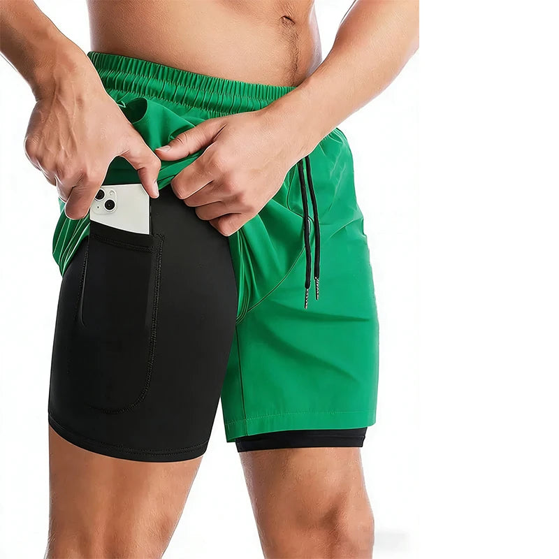 Men's Double Layer Shorts Summer Gyms Fitness Male Shorts Sportwear Workout Tracksuit Casual Short Pant Fashion Shorts For Men