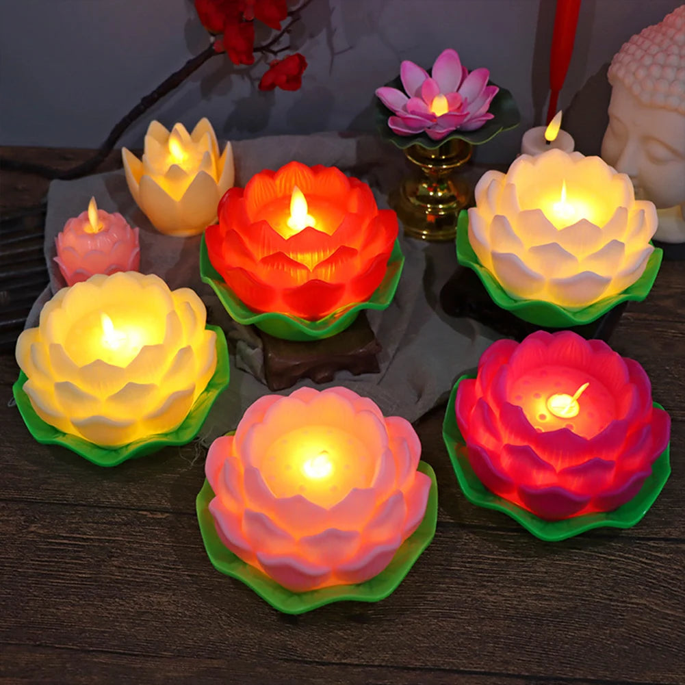 Lotus Flower Night Light Battery Operated Buddha Table Lamps Romantic Lotus Creative LED Electronic Candle for Buddha Home Decor