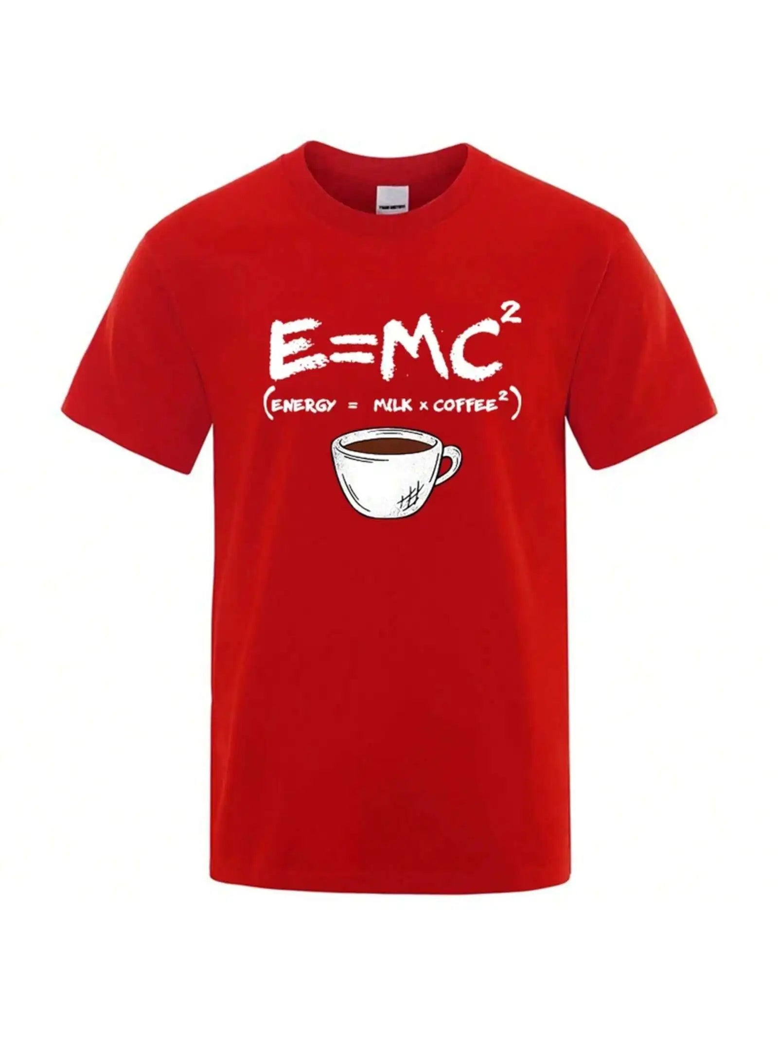 Summer Men's-Shirt% Cotton Casual Funny Energy=Milk+Coffee Print Men Cool Loose O-Neck Tops Men Short Sleeve Male Tees