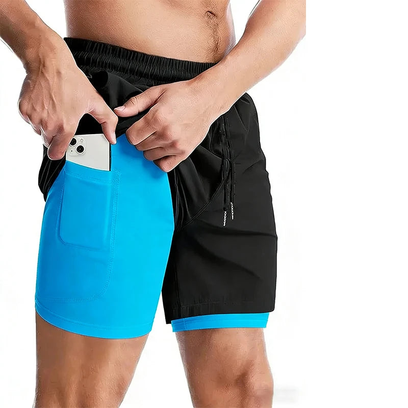 Men's Double Layer Shorts Summer Gyms Fitness Male Shorts Sportwear Workout Tracksuit Casual Short Pant Fashion Shorts For Men
