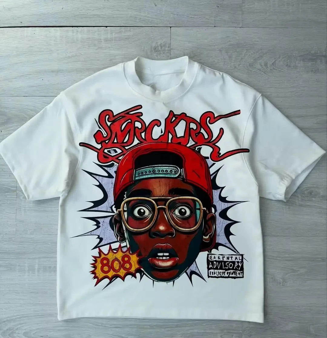 Y2k Harajuku Streetwear Men and Women Short Sleeved Fashion New Cartoon Print Design Shirt Retro Hip-hop Trend Oversized T-shirt