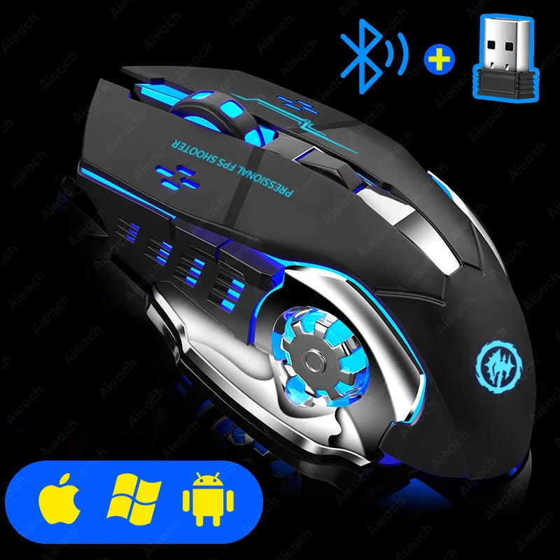 Rechargeable Wireless Gaming Mouse — Silent Click, Bluetooth/USB, RGB Backlight, E‑Sports Precision