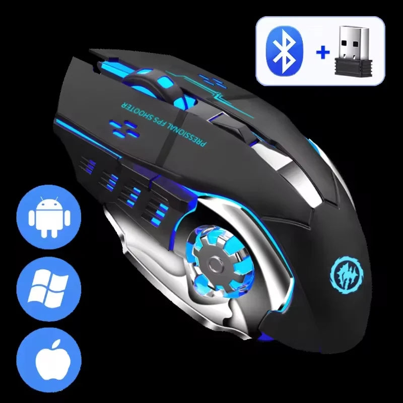 Rechargeable Wireless Gaming Mouse — Silent Click, Bluetooth/USB, RGB Backlight, E‑Sports Precision