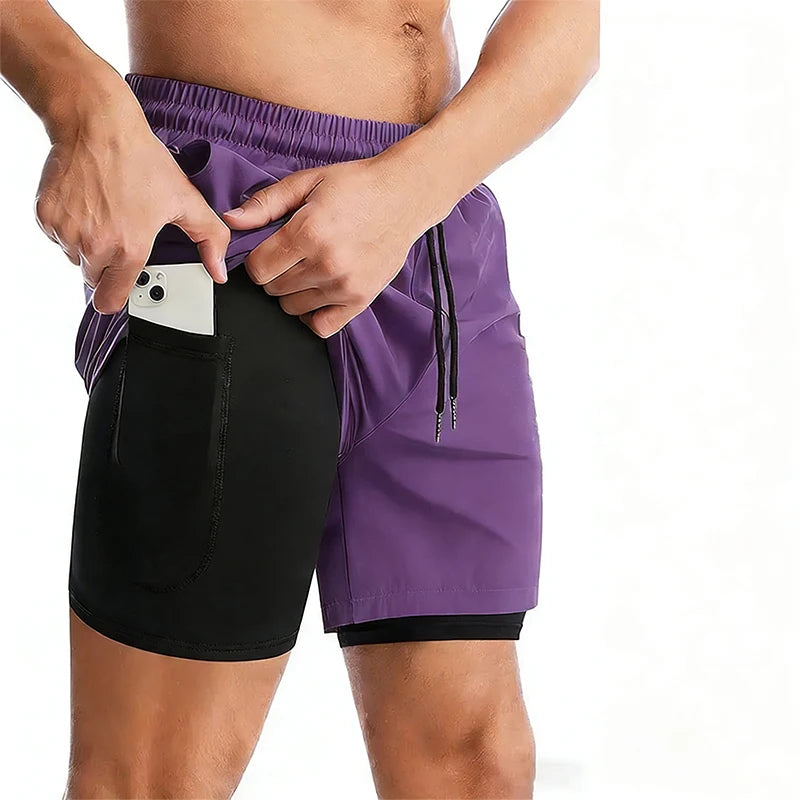 Men's Double Layer Shorts Summer Gyms Fitness Male Shorts Sportwear Workout Tracksuit Casual Short Pant Fashion Shorts For Men