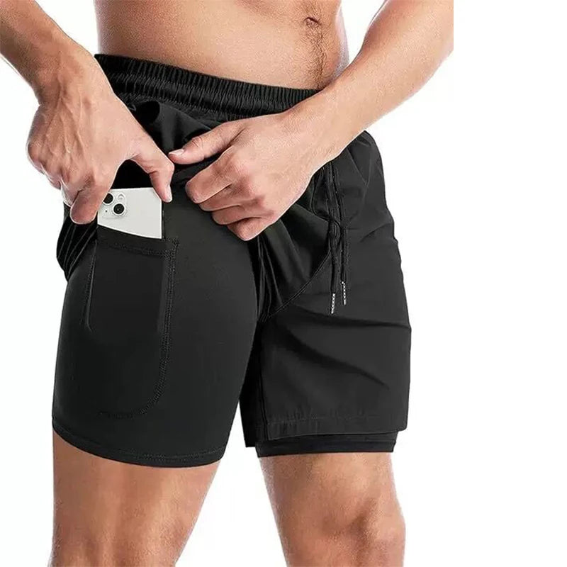 Men's Double Layer Shorts Summer Gyms Fitness Male Shorts Sportwear Workout Tracksuit Casual Short Pant Fashion Shorts For Men