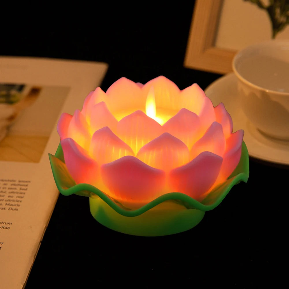 Lotus Flower Night Light Battery Operated Buddha Table Lamps Romantic Lotus Creative LED Electronic Candle for Buddha Home Decor