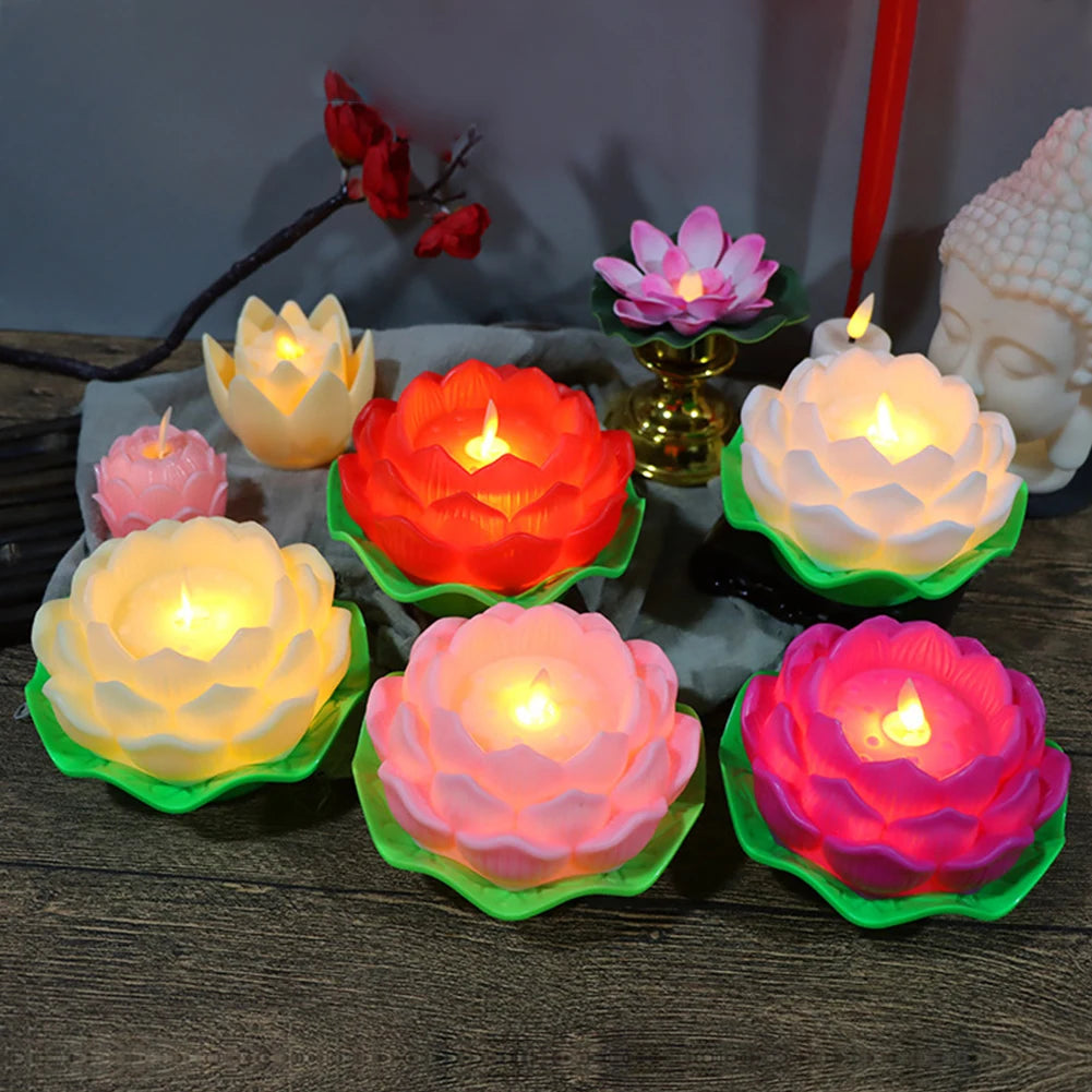 Lotus Flower Night Light Battery Operated Buddha Table Lamps Romantic Lotus Creative LED Electronic Candle for Buddha Home Decor