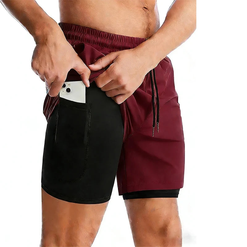 Men's Double Layer Shorts Summer Gyms Fitness Male Shorts Sportwear Workout Tracksuit Casual Short Pant Fashion Shorts For Men