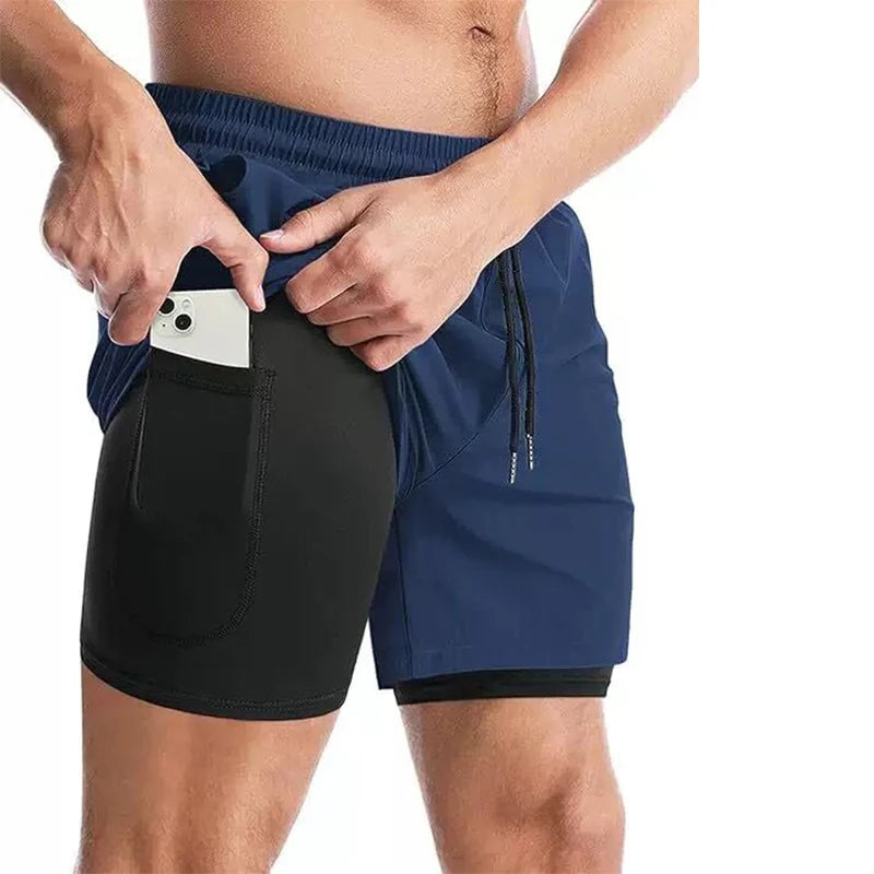 Men's Double Layer Shorts Summer Gyms Fitness Male Shorts Sportwear Workout Tracksuit Casual Short Pant Fashion Shorts For Men