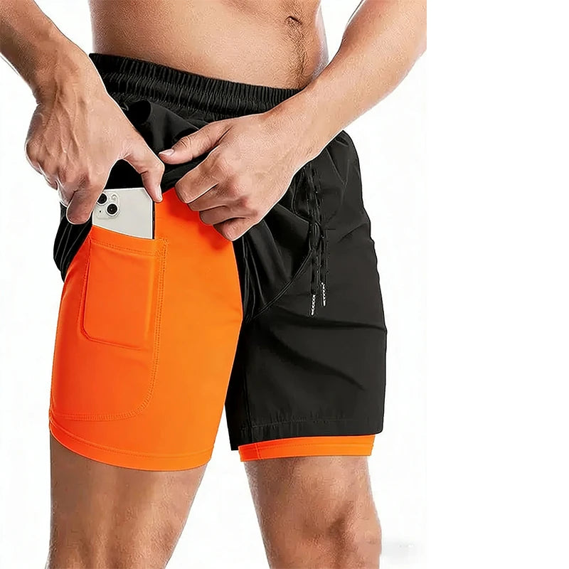 Men's Double Layer Shorts Summer Gyms Fitness Male Shorts Sportwear Workout Tracksuit Casual Short Pant Fashion Shorts For Men