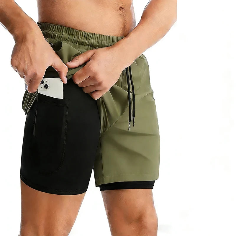 Men's Double Layer Shorts Summer Gyms Fitness Male Shorts Sportwear Workout Tracksuit Casual Short Pant Fashion Shorts For Men