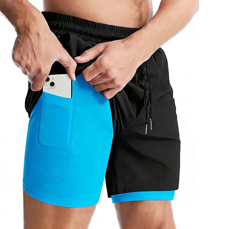 Men's Double Layer Shorts Summer Gyms Fitness Male Shorts Sportwear Workout Tracksuit Casual Short Pant Fashion Shorts For Men