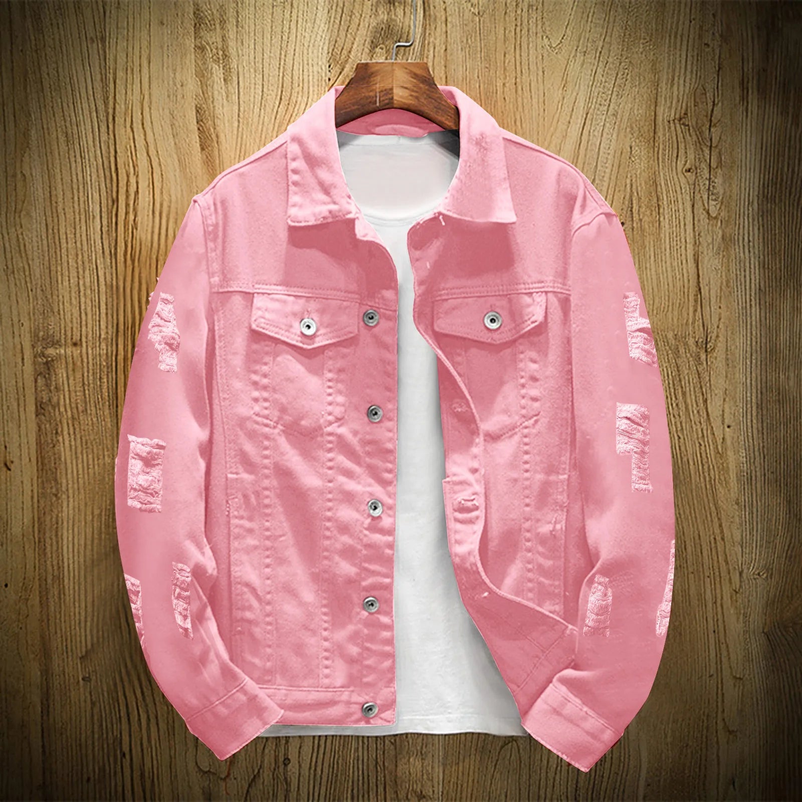 Mens Casual Denim Jacket Spring Autumn Vintage Solid Color Lapel Denim Coat Tops Streetwear Hole Denim Outerwears Coats For Men