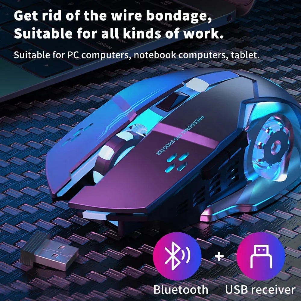 Rechargeable Wireless Gaming Mouse — Silent Click, Bluetooth/USB, RGB Backlight, E‑Sports Precision