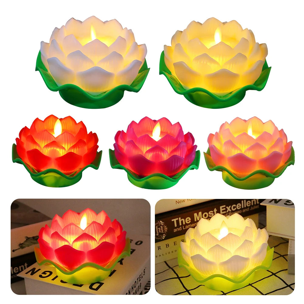 Lotus Flower Night Light Battery Operated Buddha Table Lamps Romantic Lotus Creative LED Electronic Candle for Buddha Home Decor
