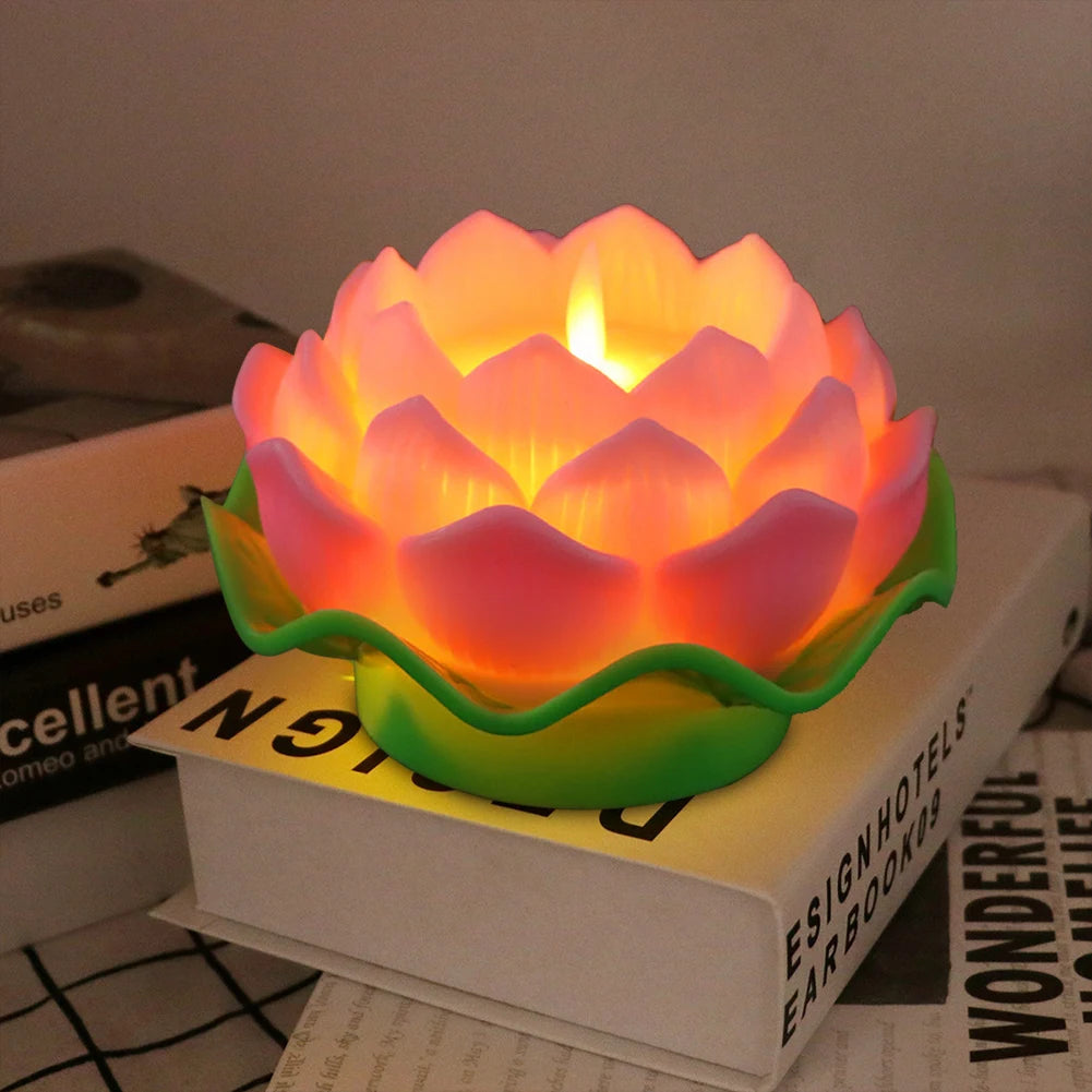 Lotus Flower Night Light Battery Operated Buddha Table Lamps Romantic Lotus Creative LED Electronic Candle for Buddha Home Decor